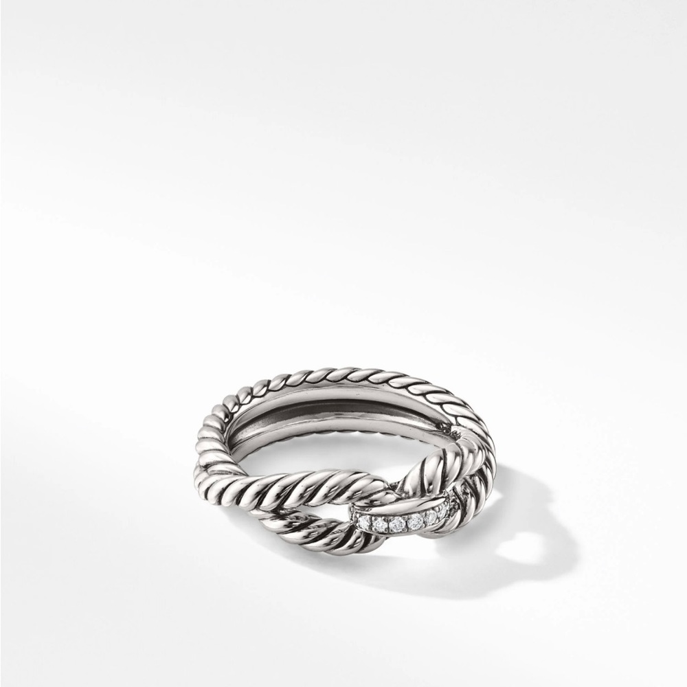 David Yurman Sterling Silver Cable Knot Ring with Diamonds